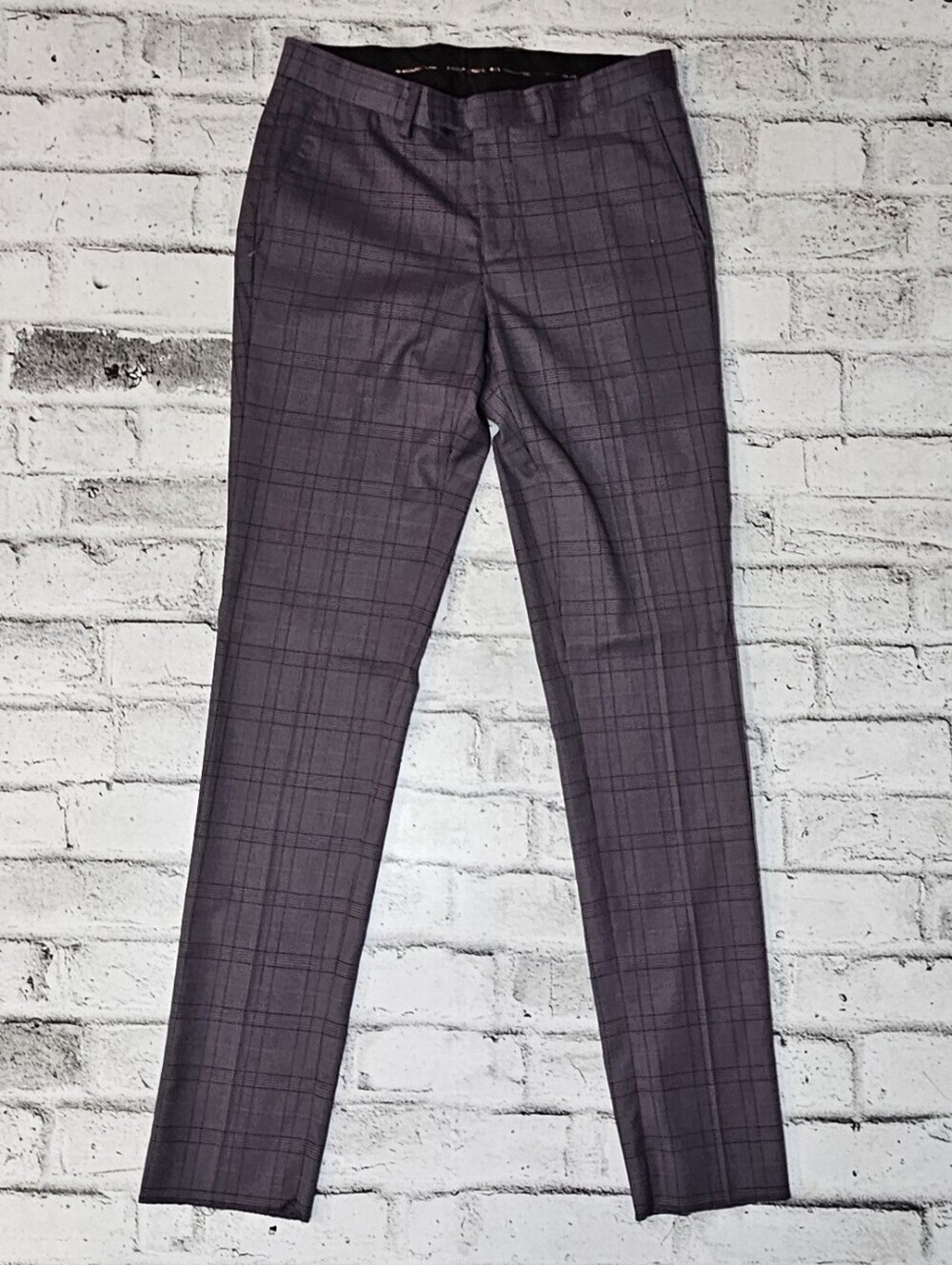 Soul of London Gray Plaid Slim Fit Dress Pants Men's 31R Stretch Trousers